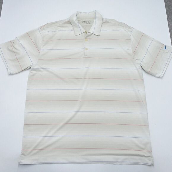 Nike Polo Shirt Men's XL Tan Striped Logo Short Sleeve Golf Dri-Fit Pullover - Picture 1 of 7